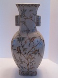 Semi-Porcelain Oriental Flowering Tree & Birds Motif Vase Craquelure Finish