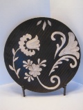 Charger Flower/Foliage Cream Relief Design/Black Background w/ Stand