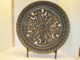 Mediterranean Center Medallion Pierced Design Charger Old World Patina & Stand