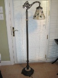 Tiffany Style Bridge Floor Lamp w/ Marble Accent & Victorian Era Style Pierced Base