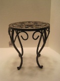 Wrought Iron Plant Stand w/ Flower/Foliage Pierced Design