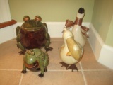 Lot - Ceramic Whimsical Animal Figures, 2 Frogs, Duck & Pelican w/ Fish