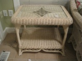 Henry Link Wicker End Table w/ Base Shelf & Glass Top