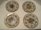 4 Semi-Porcelain Hand Painted Fruit/Insect Pattern Platers Gil Trim & Craquelure Finish
