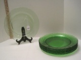 8 Green Glass Changer Plates Swirl Pattern Rim