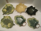 Lot - 2 Jay Willfred Majolica Style Cabbage Leaf Chip & Dip