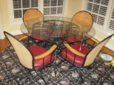 Black Wrought Iron Scroll Design Table Base w/ Round Glass Top
