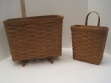 2 Longaberger Baskets Mail w/ Leather Hanging Strap & Footed Magazine