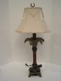 Oriental Column/Palm Design Accent Lamp on Relief Pagoda Landscape Base