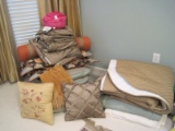 Bedding Lot - Brown Checker Pattern Comfort, Skirt, Throw, Accent Pillows