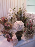 Lot - Topiary Rose/Moss, Greenery, Lily Flowers in Bud Vase, Cherub 7