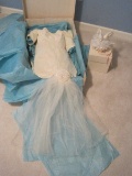 Vintage Lace Wedding Dress w/ Faux Pear Veil & Train