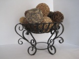 Wrought Iron Scroll Design Footed Bowl w/ Decorative Spheres