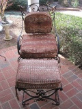 Black Wrought Iron Classic Design Patio Chair w/ Ottoman & Cushion