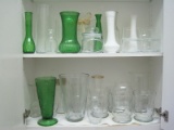 Lot - Misc. Glass Vases, Green, Milk Glass & Clear Various Styles/Sizes