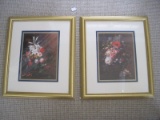 Pair - Still Life Floral Arrangement Prints in Gilt Frame/Matted