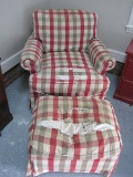 Plaid Upholstered Arm Chair w/ Ottoman
