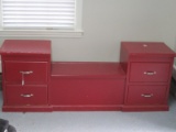Painted Red Child's Toy Chest Flanked by Double Drawers