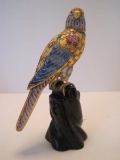 Cloisonné Parakeet Figurine Perched on Stump