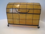 Topaz Slag Glass Footed Chest w/ Hinged Lid & Handle Panel Design