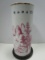 Semi-Porcelain Cylinder Vase w/ Oriental Landscape Scene w/ Teak Wood Base