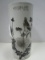 Semi-Porcelain Black/White Oriental Bird & Floral Design Cylinder Vase