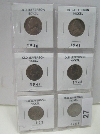 6 Old Jefferson Nickels