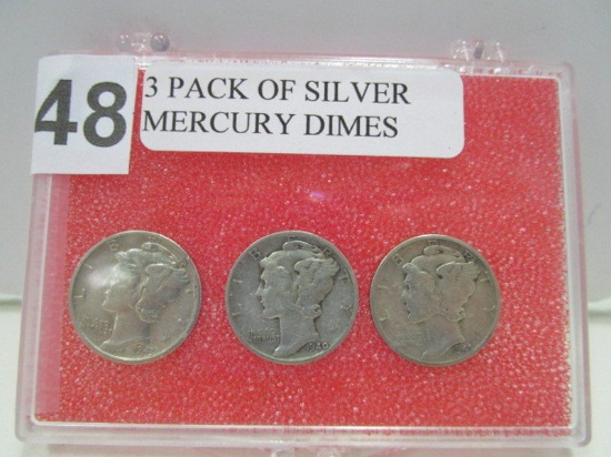 3 Silver Mercury Dimes