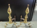 Pair - Virginia Metal Crafters Andirons, Federal Brass & Wrought Iron, Lemon-Top