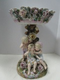 Lovely Early Porcelain Compote Victorian Figural Children & Tree Embellished w/ Flowers