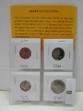 Proof Set of 4 Coins 1962 Cent, 2007 Nickel, 1973 Dime, 1974 Quarter