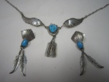 Set - Sterling & Turquoise Earrings & Necklace