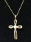 10k Gold Cross w/ Pearl Pendant Necklace 18