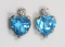 10kt Gold Blue Topaz, Cubic Zirconia Heart Shaped Earrings