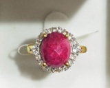 Sterling Silver Enhanced Ruby And Diamond Ring