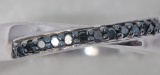 Sterling Silver Rhodium Plated 13 Blue Diamond Ring