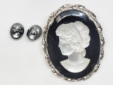 One Cameo & Austrian Crystal Earrings