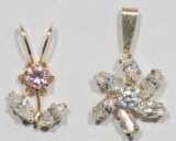 (2) 10k Yellow Gold Cubic Zirconia Flower Shaped Pendants