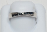 Sterling Silver Rhodium Plated 13 Blue Diamond Ring
