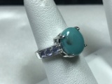 Sterling Silver Turquoise and Tanzanite Ring