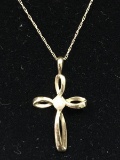 10k Gold Cross w/ Pearl Pendant Necklace 18