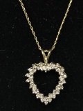 Gold Tone Gold Heart w/ Possible Diamond Chip Pendant Necklace 16