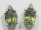 Sterling Silver Peridot 1.8ct and Diamond Earrings