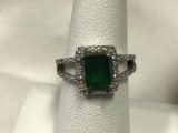 Silvertone Ring w/ Green Stone