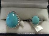 Lot - 2 Sterling Silver Turquoise And Tanzanite Rings