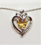 Sterling Silver Citrine Heart Shaped Pendant Necklace