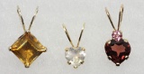 Lot - 3 14kt Gold Gemstone Pendants Citrine, Moonstone and Tourmaline and Garnet