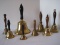 8 Brass Bells w/ Wooden Handles Virginia Metalcrafters Bicentennial Selection & Others