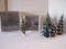 Lot - 3 White Pine Trees, 2 Lighted Christmas Trees, Etc.