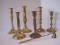 6 Brass Column, Georgian & Other Styles w/ Candle Snuffer